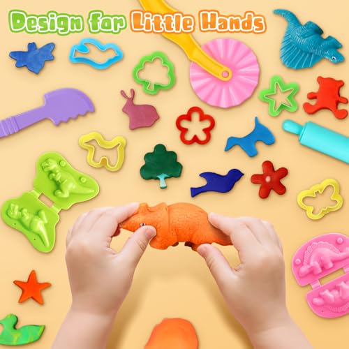 Dough Tools Set, 34 Pcs Dough and Clay Accessories with Stamp, Cutters, Dino Maker, Animals Molds, Rolling Pins, Modeling Clay Play Tools Kit for Boys Girls