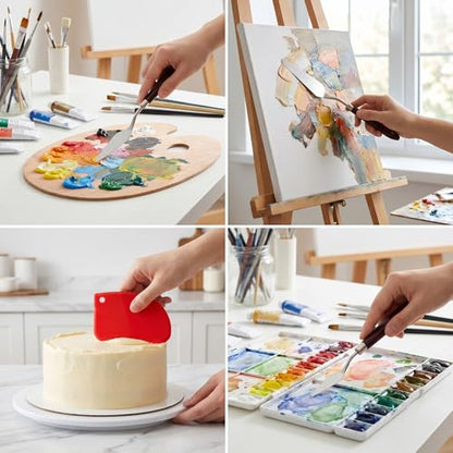 Palette Knife Set, 5pcs Stainless Steel Palette Knives with 6 Plastic Scrapers Small Offset Spatula for Oil, Canvas, Acrylic Painting & Cake Decorating