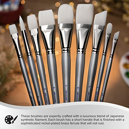 Silver Brush Limited SW-1586S Silverwhite Short Handle Filbert Brushes with Soft White Synthetic Taklon, 5pc Professional Painting Set for Acrylic, Watercolor, Gauche, Ink, Dye, Craft Paint & Tempera - style: 5 Pc, Short Handle Filberts