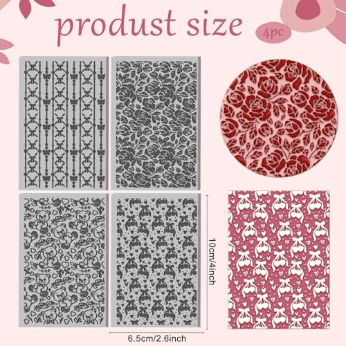 CHGCRAFT 4 Pcs Valentine's Day Polymer Clay Texture Sheet Bow and Roses Rubber Clay Texture Mat for Polymer Clays Making Earrings Jewelry DIY Crafts 5.5 × 5.5 Inch