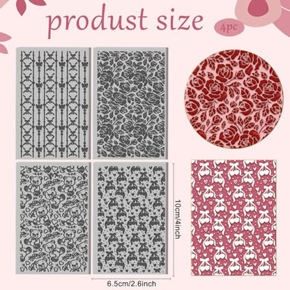 CHGCRAFT 4 Pcs Valentine's Day Polymer Clay Texture Sheet Bow and Roses Rubber Clay Texture Mat for Polymer Clays Making Earrings Jewelry DIY Crafts 5.5 × 5.5 Inch