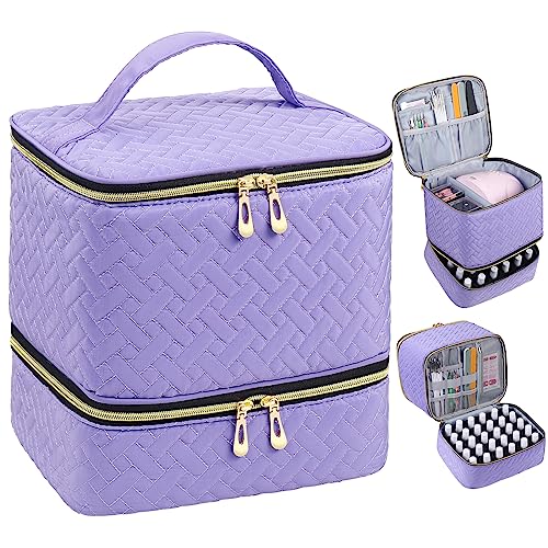 Nail Polish Organizer, Nail Polish Storage Holds 30 Bottles & Nail Lamp, Double Layer Nail Bag Organizer Case, Portable Nail Polish Holder for Nail Tech Travel & Manicure Kit - color: Purple-2