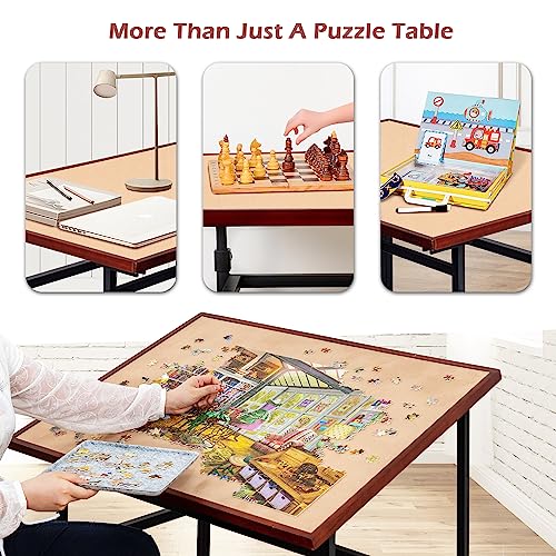 Lavievert 1500 Piece Tilting Puzzle Table with Legs, Angle & Height Adjustable Puzzle Board Easel with Cover & Storage, Portable Wooden Jigsaw Table with 4 Wheels & Non-Slip Tabletop for Adults