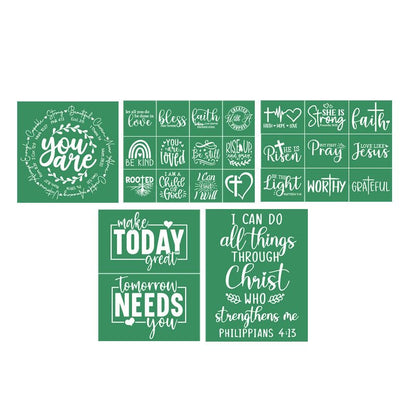 JAJADO 5 Pcs Christian Faith Self Adhesive Silk Screen Stencils Reusable Silk Screen Transfers Bible Verse Stencils for Painting on Wood, Wall, T-Shirt, Card, Fabric, Rock, Sign, DIY Crafts Projects - color: 5pcs Inspirational Stencils