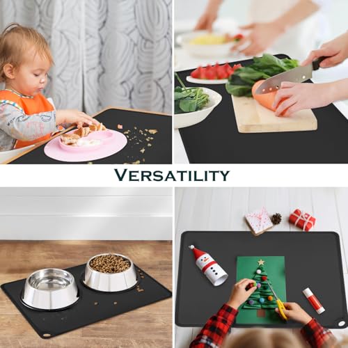 Standard Silicone Mat,Black Baking Mat-Food Grade Kids Dinner Table Placemat Non Slip Counter Mat with Raised Edges Heat Resistant Mat for Air Fryer Nonstick Pastry Dough Mat(1 Pack 23.6'' x 15.7'') - color: Black-raised Edge, size: 23.6"L x 15.7"W