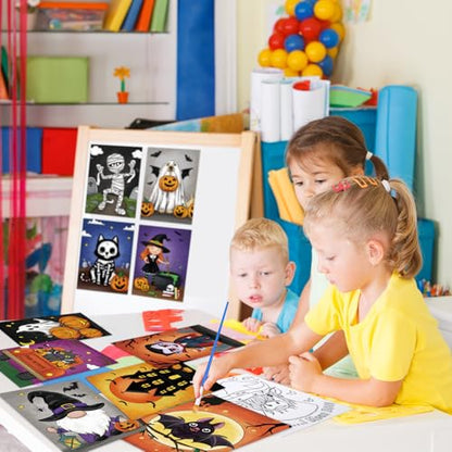 Anseal 12 Packs Halloween Pre Drawn Canvas to Paint, 5" X 7" Pre Printed Canvas for Kids, Pre Stretched Canvas Outline Painting Boards for Beginners, Students, Party Favor (Halloween) - color: Halloween