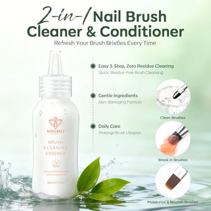 Modelones Nail Art Brush Cleaner & Restorer for Nail Polish/Extension Gel/Solid Builder Gel/Dip Powder/Acrylic with nail art brush Manicure Kits DIY Salon at Home - 80ml, W/Pro Brush - color: A8a-Brush Cleaner with Brush