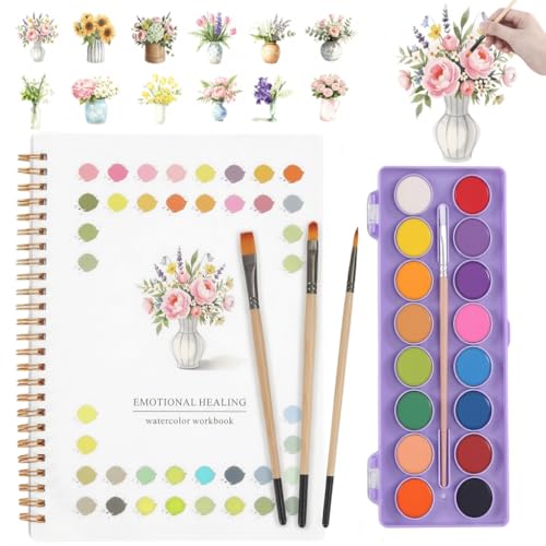 Coloring Book for Adults, 12 Pages Flower Patterns Watercolor Workbook for Women - Everything Included (Paints & Brushes), Relaxation Stress Relief Gift for ADHD, Mother‘s Day, Birthday, Christmas, Anniversary