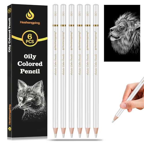 Heshengping 6pcs Highlight White oil color pencils coloring drawing pencil oil-based wooden colored pencils for artists beginners Drawing Sketching Shading Blending Art Project