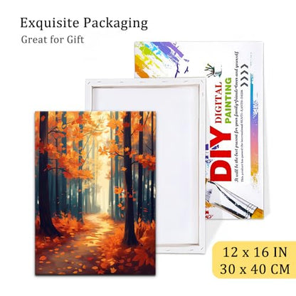 Natuyalo Framed Paint by Number Kits for Adults Beginners, Forest Path Easy Acrylic Adult Paint by Number Kits, Autumn Landscape DIY Painting by Numbers Kits with Frame 12x16 Inch - color: Color-03