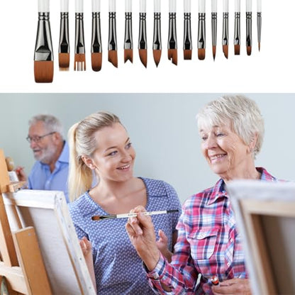 Paint Brushes Set of 16 Pieces YIHUALE Wooden Handles Brushes with Canvas Brush Case, Professional for Oil, Acrylic and Watercolor Painting