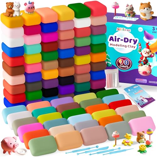 ARTPAR Air Dry Clay for Kids,90 Colors Modeling Magic Clay Set,DIY Molding Clay Starter Kit with Sculpting Tools,Soft and Non-Sticky,Art and Crafts for Boys & Girls 3-12 Years Old. - color: 90 Colors
