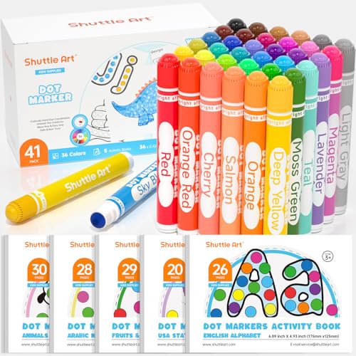 Shuttle Art Dot Markers, 36 Colors Washable with 135 Activity Sheets, 5 Activity Books, Fun Art Supplies for Kids Toddlers and Preschoolers, Non Toxic Water-Based Paint Daubers, Dot Art Markers - color: 36 Colors + 5 Activity Books