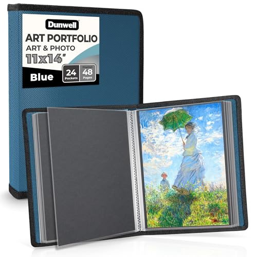 Dunwell 11x14 Art Portfolio Binder with Mounting Paper (Blue), Large Portfolio Folder for Artwork Storage, 24 Sleeves Displays 48 Pages, Acid-Free Poly 11 x 14 Presentation Book - color: Cobalt Blue, size: 11x14" w/ BLK Paper
