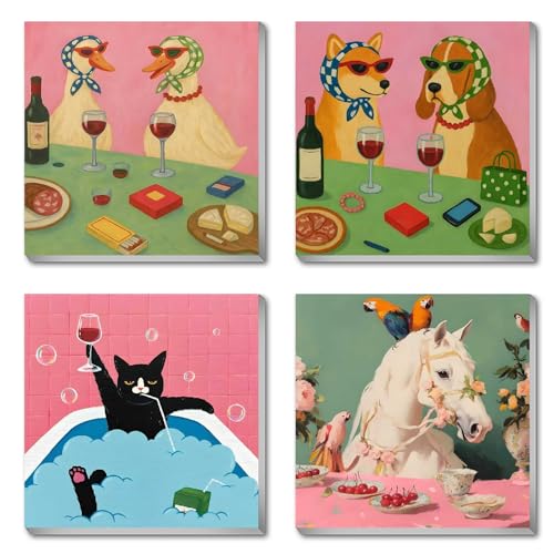 FQOVKYN 4 Packs Funny Animals Paint by Numbers Kit for Adults Beginner, Horse Paint by Numbers with Frame, DIY Crafts Painting by Number for Gift Home Wall Decor 8 * 8 inch - color: BKH2032-BKH2033-BKH2034-BKH2035-US