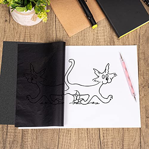 200 Sheets Carbon Paper Black Graphite Paper Transfer Tracing Paper and 5 Pieces Ball Embossing Styluses for DIY Woodworking, Paper, Canvas and Other Art Craft Surfaces - color: Black
