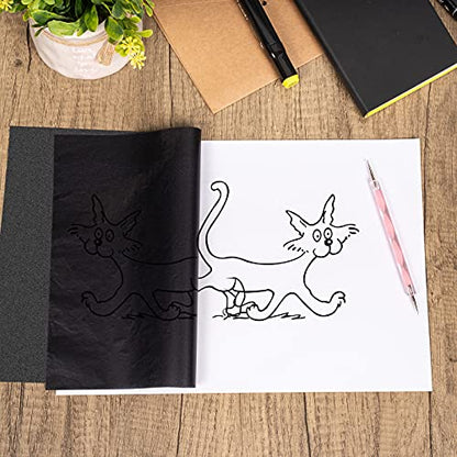 100 Sheets White Tracing Paper 100 Sheets Carbon Transfer Paper and 5 Pieces Ball Embossing Styluses for Wood Burning Craft, Paper, Canvas and Other Art Craft Surfaces - color: Black, White