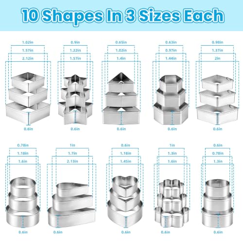 Fireboomoon 30 Pcs Mini Cookie Cutter Set, Stainless Steel Small Geometric Cutters (Star, Heart, Flower, Circle & More), Tiny Biscuit Mold for Kids, Fondant, Fruit, Sandwich & Clay, with Storage Box