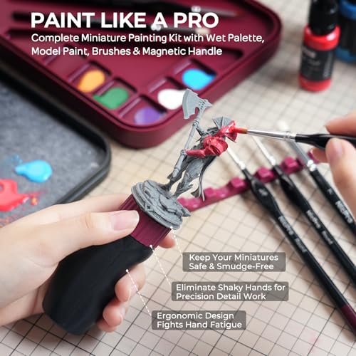 Nicpro All-In-One Miniature Painting Kit, Including 18 Colors Model Paint, Wet Palette, 11PCS Detail Paint Brushes Drybrush, Magnetic Painting Handle, 2PCS Sponges, 50PCS Pallet Paper and Brush Holder - color: 18 Model Paint + Wet Palette