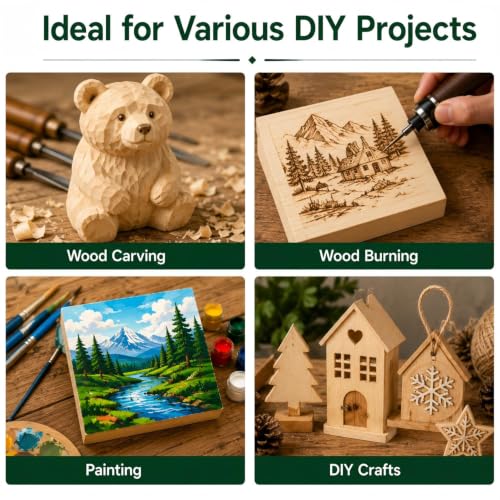 Unfinished Wood Blocks for Carving, 4 Pcs 3 x 8 x 1 Inch Solid Wood Blocks for Whittling, Engraving, Painting and DIY Crafts - size: 3x8x1 Inch