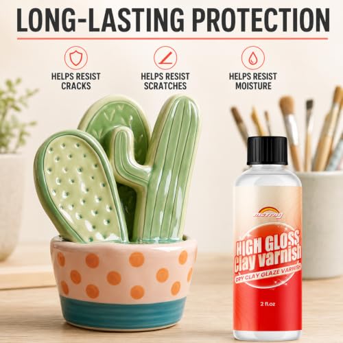 Clay Glaze, Air Dry & Polymer Clay Glaze Sealer Waterproof, Non-Toxic & Anti-Cracking, High Gloss Varnish for Air Dry Clay, Polymer Clay, Oven Baked Clay, Pottery Clay, Modeling Clay, Ceramic Clay