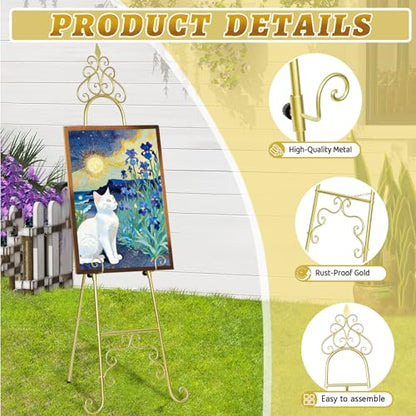 Gold Easel Stand for Wedding Sign - 59" H x 22" L x 20" W Adjustable Metal Floor Easel with Chain Support, Heavy Duty Display Standing Easel for Mirror, Picture Frame, Poster, Birthday & Exhibition Decor