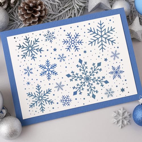 2 Sheets Snowflake Silkscreen Stencil, Winter Theam Painting Stencils Templates Reusable Self-Adhesive Silk Screen Printing for Wall Border Wood Fabric Christmas Decor - style: Snowflake