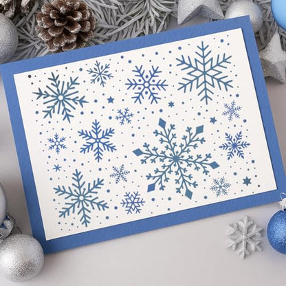 2 Sheets Snowflake Silkscreen Stencil, Winter Theam Painting Stencils Templates Reusable Self-Adhesive Silk Screen Printing for Wall Border Wood Fabric Christmas Decor - style: Snowflake