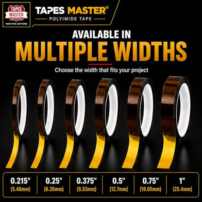 Tapes Master 5 Rolls - 1" x 36 Yds 1 Mil Kapton Tape - Polyimide High Temperature Heat Rresistant Tape with Silicone Adhesive - No Residue - color: 5 Rolls - 1" x 36 Yds, size: 1 Mil
