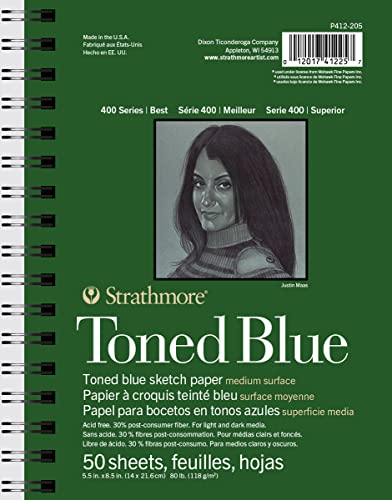 Strathmore 400 Series Sketch Pad, Toned Blue, 5.5x8.5 inch, 50 Sheets - Artist Sketchbook for Drawing, Illustration, Art Class Students - size: 5.5x8.5