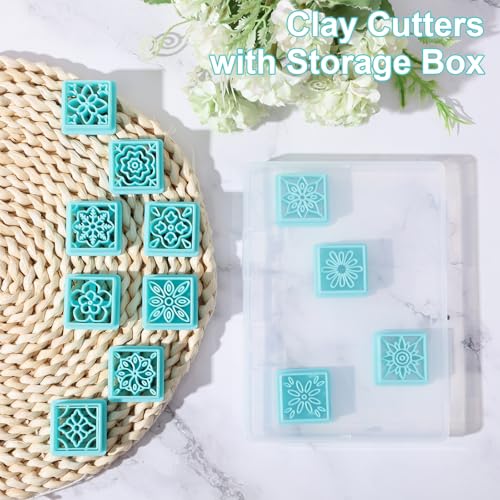 ORIGACH 12 Style Flower Tile Clay Cutters - Bohemian Polymer Clay Cutters Set for Earring Making - style: Flower Tile