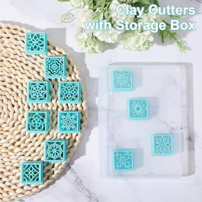 ORIGACH 12 Style Flower Tile Clay Cutters - Bohemian Polymer Clay Cutters Set for Earring Making - style: Flower Tile