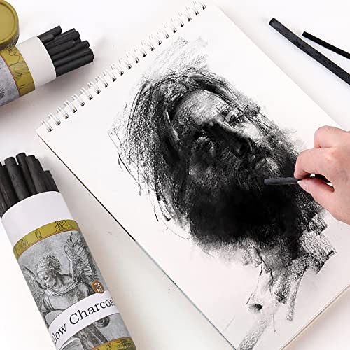 Willow Charcoal Sticks, Natural Willow Charcoal for Artists, Beginners, or Students of All Skill Levels, Great for Sketching, Drawing, and Shading, Approx 4-5mm in Diameter, Pack of 25