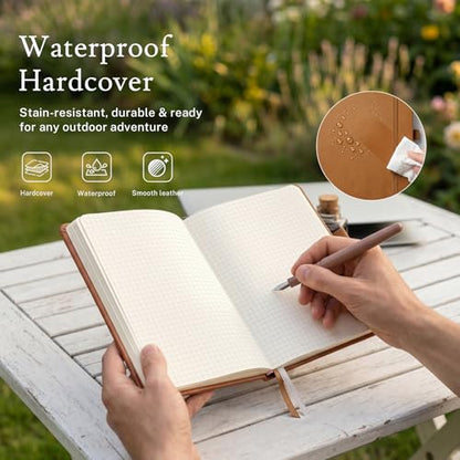 PAGELYST Graph Grid Paper Notebook, 200 Pages,4 Pack Leather Hardcover Notebook, A5 Medium 5.7'' x 8.3'', 100 GSM Thick Paper for Students, Math, Engineering (Brown) - color: Brown, size: A5-Grid