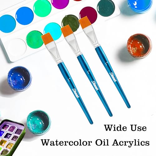 Sdanart 1 inch Flat Paint Brushes for Acrylic Painting，3 PCS Large Acrylic Paint Brush Bulk，Fabric Paintbrushes Craft Brush，Artists Paintbrush for Watercolor Oil Rock Face Body Art Canvas (3)