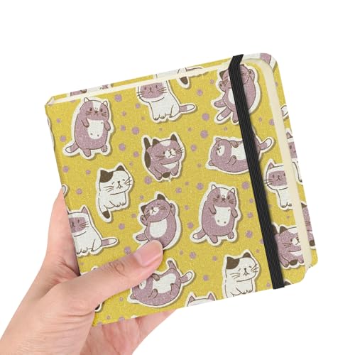 E-WEICHEN Square 4.8x4.8 inches 80gsm 96sheets/192 Pages Notebooks Blank Sketchbooks Travel Journal Pocket Hardcover Paint Writing Diary Memo Planner Cloth Cover. Yellow Cat - color: Cloth Cover-4.8x4.8in-Yellow Cat