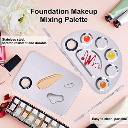 Stainless Steel Metal Makeup Palette with Spatula Artist Tool for Mixing Foundation Nail-Art, Cosmetic Makeup Palette, Makeup Plate, 6×4"/Silver/2pcs