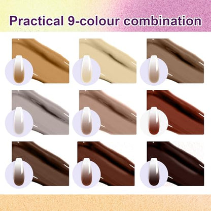 Gradient Painting Gel, 9 Colors Ombre Gel Nail Polish Almond Cream Brown for Pigment Pat Aura Nails French Manicure Soak Off UV Home Salon DIY Nail Art Coconut Latte - color: Coconut Latte