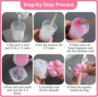 MUBYOK 17.64oz Liquid Silicone Taba Squishy Starter kit-DIY Your Own Super Soft FuFu Squishies with 1:1 AB Rubber Squishy,Cat Paw & Hamster Molds-Stress Relief Gifts for Beginners & Adults