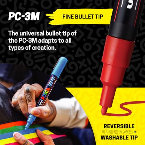 posca Paint Markers, 3M Fine Point Acrylic Paint Pens with Reversible Tips, Art Supplies For Gifts, Decorations, Fabric, Metal, Glass, Wood and Canvas, Set of 24