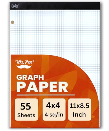 Mr. Pen- Graph Paper Pad, 8.5x11 Inches, 4x4 (4 Squares per Inch) | 55 Sheets, 3-Hole Punched, Ideal for Math, Graphing and Sketching, Grid Paper for Students, Engineers, Artists - color: White 3-Hole Punched, size: 11"x8.5", 4 sq/in