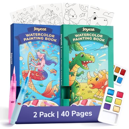 JoyCat 2 Pack Pocket Paint with Water Coloring Books for Kids, Art & Craft Activity Toy Set, Creative Travel & Home Painting Kit, Gifts for Girls & Boys Ages 3-8 (Ocean Princess & Dinosaurs) - style: 2 Pack - Ocean Princess & Dinosaurs