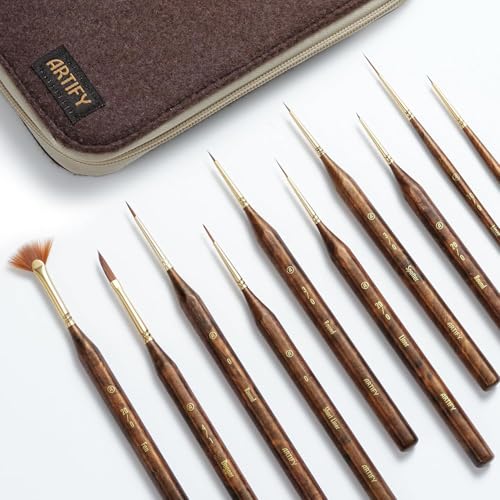 Artify Extreme Detail Paint Brushes Set, 10pcs Multi-Shape Fine Detail Brushes with Portable Bag, Ultra Fine Paint Brush Set for Miniature & Illustration Painting - style: 10Pcs-Handbag