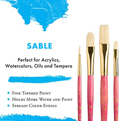 Princeton RealValue Brush Set, Natural, Pink Handle, 4 Piece, 1 Count - style: Set-9183