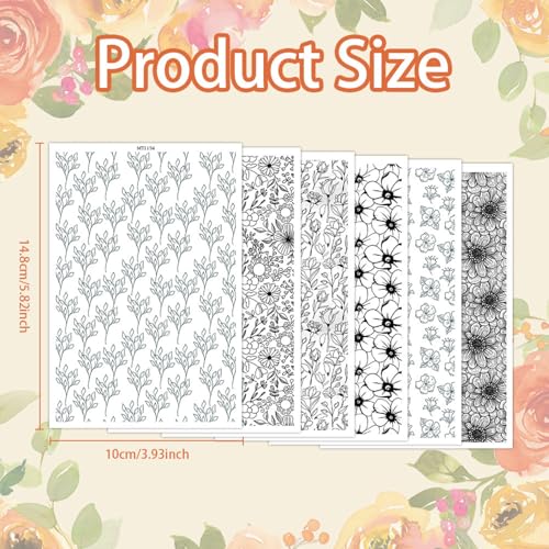 6 Pcs Black Flowers Transfer Paper for Earrings & Polymer Clay, Bloom Blossom Floral Pattern Water Soluble Transfer Sheet for Polymer Clay DIY Art Crafts Jewelry Earrings Making Supplies 5.82X3.9in