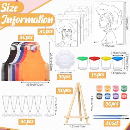Sherr 285 Pcs 30 Sets Sip and Paint Kit for Adults, Pre Drawn Canvas Kit for Painting Acrylic Painting Favor Bulk for DIY Birthday Gifts Adult Date Night Party Suppliers(Charming Lady) - style: Charming Lady