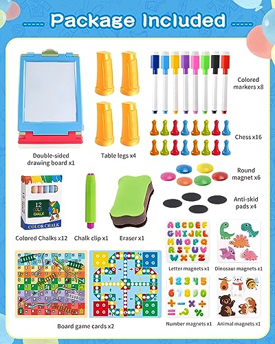 Elovien Easel for Kids, 4 in 1 Double Sided Toddler Art Easel with Chalkboard & Magnetic Whiteboard, Foldable Kids Tabletop Easel with Drawing & Writing Accessories - Gift for Boys and Girls (Blue) - color: Blue