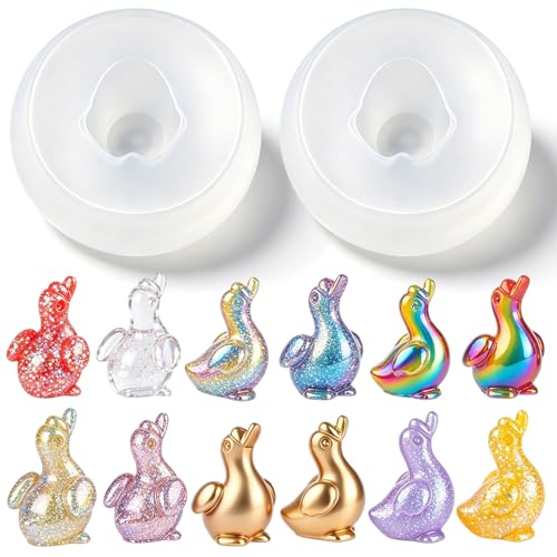 Mini Cute Tiny Goose Figurines Silicone Mold, 2 Pcs Micro Dollhouse Animal Epoxy Casting Mold with Realistic Shapes for DIY Resin Art Fairy Garden Miniatures Landscape Crafts Decor - color: 2 Pcs Goose White