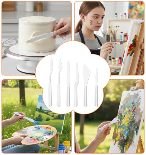 6Pcs Plastic Palette Knife Set, Thin and Flexible Plastic Paint Spatula for Acrylic Painting Art Knives Set Palette tools for Mixing, Spreading, Scratching, Layering Colors, Light Art Tools