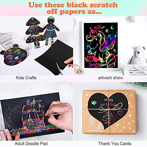 Mocoosy 60 PCS Rainbow Scratch Art Paper for Kids, Magic Scratch Paper Off Set Art and Craft Supplies, Black Scratch Pads Party Game Activities Birthday Gifts for Girls Boys 3 4 5 6 7 8 9 Years Old